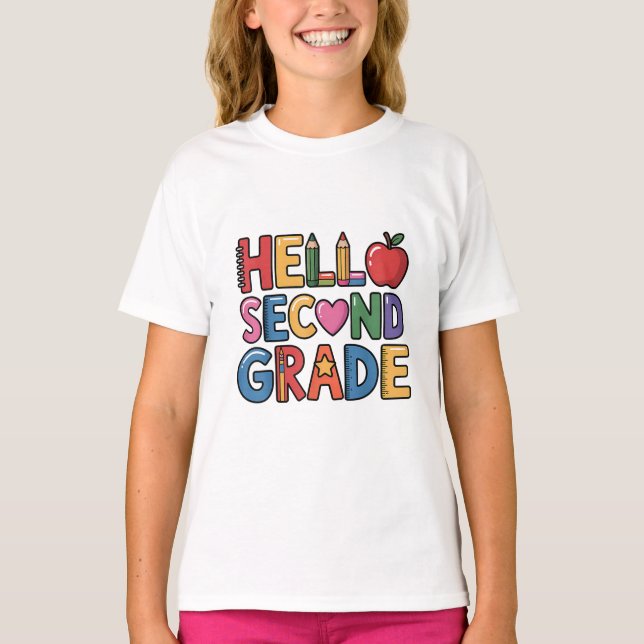Hello Second Grade Cute Back to School T-Shirt (Front)