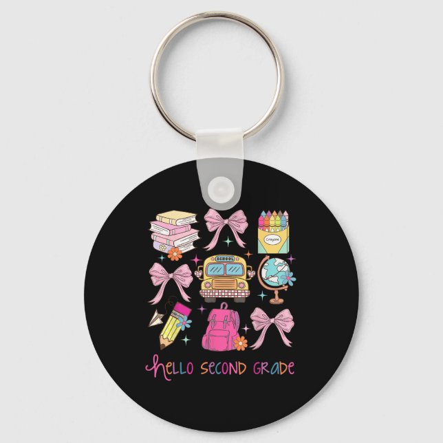 Hello Second Grade First Day Of School Coquette Te Key Ring (Front)