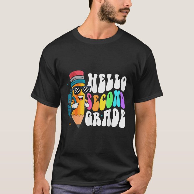 Hello Second Grade Fun Pencil Back To School Team  T-Shirt (Front)