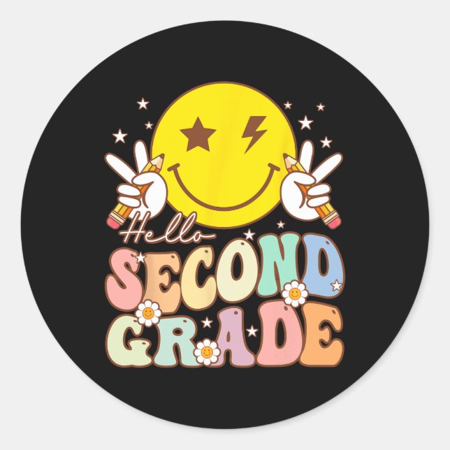 Hello Second Grade Fun Smile Face 2nd Grade Back T Classic Round Sticker (Front)