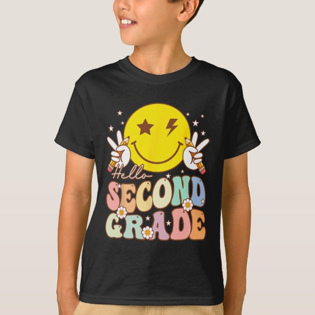 Hello Second Grade Fun Smile Face 2nd Grade Back T T-Shirt (Front)