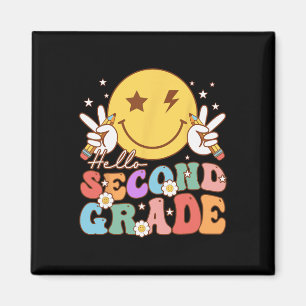 Hello Second Grade Hippie Smile Face Vintage Back Magnet