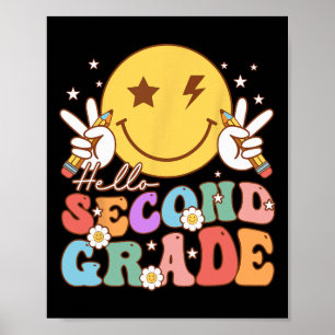Hello Second Grade Hippie Smile Face Vintage Back Poster