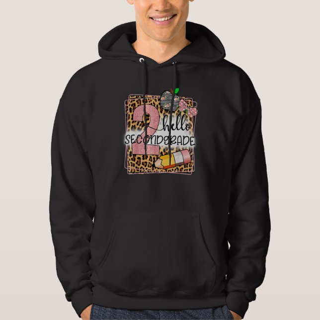Hello Second Grade Leopard Print 2nd Grade Back To Hoodie (Front)