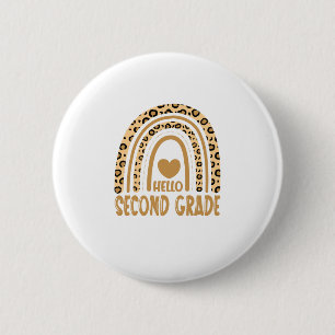 Hello Second Grade-Leopard Rainbow-Back to School 6 Cm Round Badge