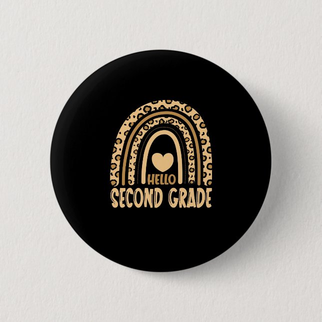 Hello Second Grade-Leopard Rainbow-Back to School 6 Cm Round Badge (Front)