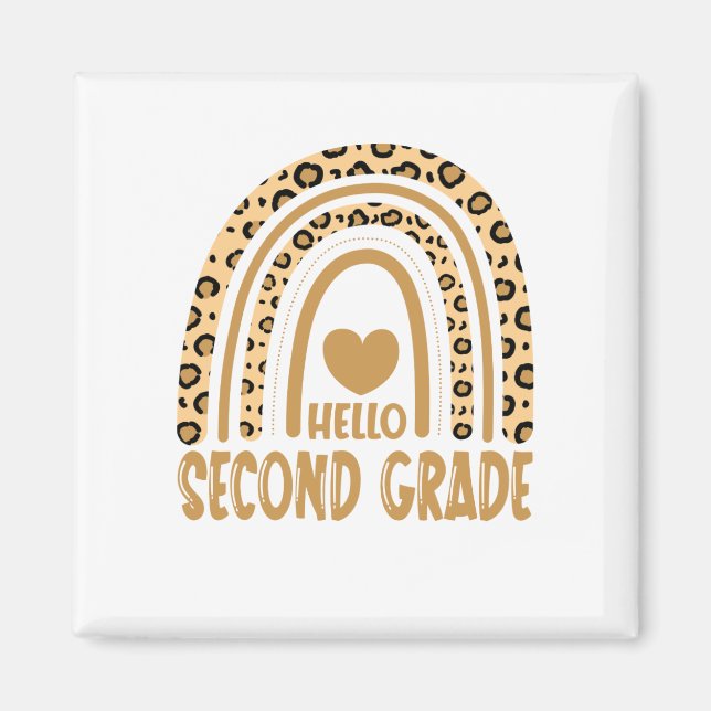Hello Second Grade-Leopard Rainbow-Back to School Magnet (Front)