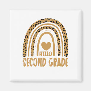 Hello Second Grade-Leopard Rainbow-Back to School Magnet