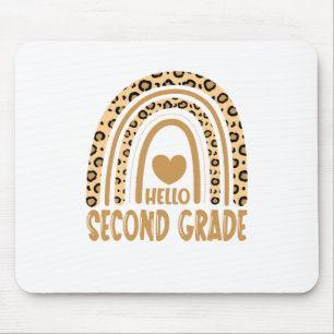 Hello Second Grade-Leopard Rainbow-Back to School Mouse Mat