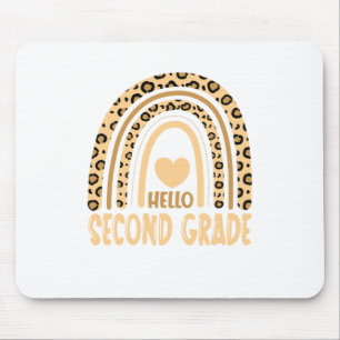 Hello Second Grade-Leopard Rainbow-Back to School Mouse Mat
