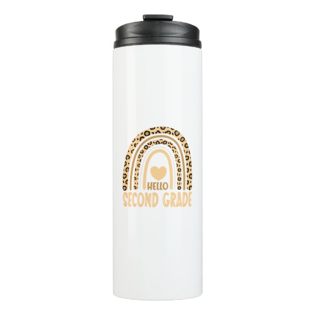 Hello Second Grade-Leopard Rainbow-Back to School Thermal Tumbler (Front)