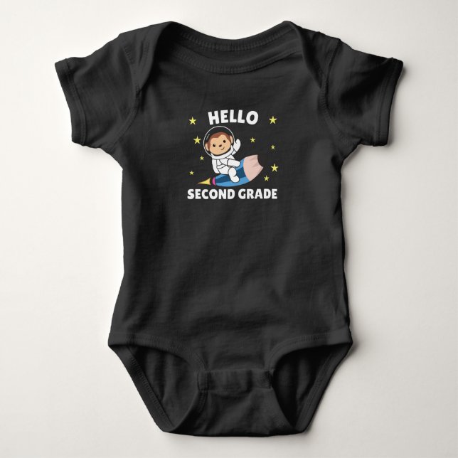 Hello Second Grade Monkey Astronaut Universe Baby Bodysuit (Front)