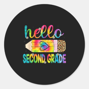 Hello Second Grade Pencil Tie Dye Back To School 2 Classic Round Sticker