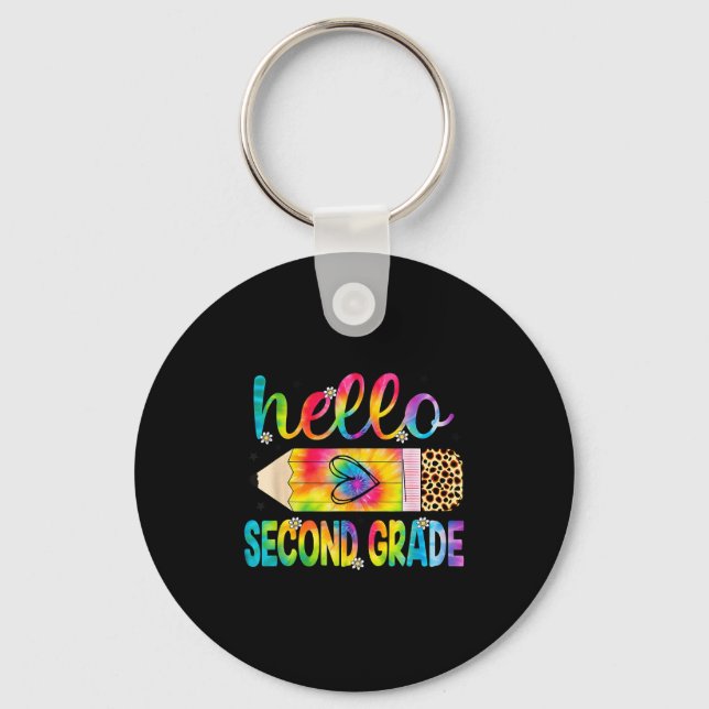 Hello Second Grade Pencil Tie Dye Back To School 2 Key Ring (Front)