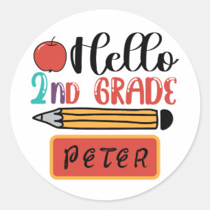 Hello Second Grade Personalised Back to School Fun Classic Round Sticker