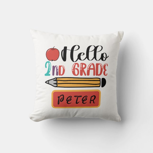 Hello Second Grade Personalised Back to School Fun Cushion (Front)