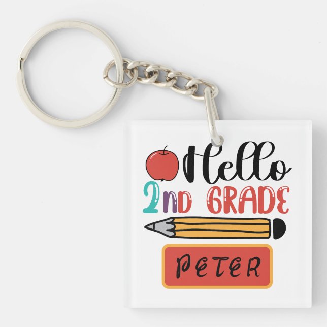 Hello Second Grade Personalised Back to School Fun Key Ring (Front)