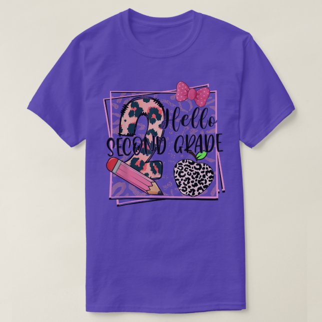 Hello Second Grade Pink Leopard 2nd Grade Back To  T-Shirt (Design Front)
