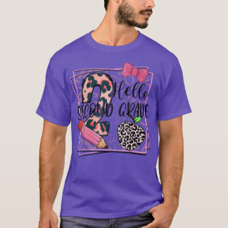 Hello Second Grade Pink Leopard 2nd Grade Back To  T-Shirt