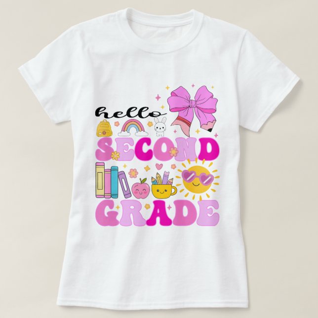 Hello Second Grade, Preppy Back to School T-Shirt (Design Front)
