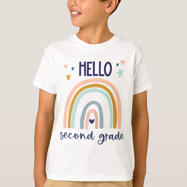 Hello Second Grade Retro Rainbow Cute for Teacher  T-Shirt (Front)