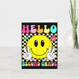 Hello second grade retro smile face back to school card