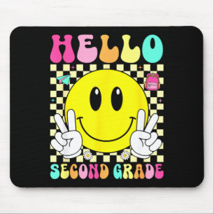 Hello second grade retro smile face back to school mouse mat