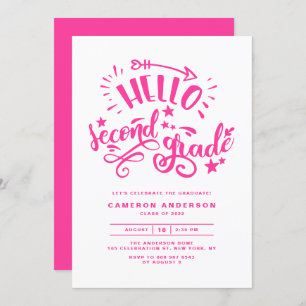 Hello Second Grade Script Pink Graduation Invitation