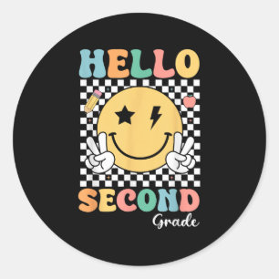 Hello Second Grade Teacher Kids Retro Smile Back T Classic Round Sticker