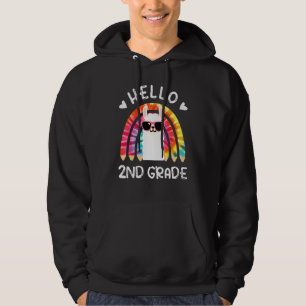 Hello Second Grade Team 2nd Grade Kids Llama Back Hoodie
