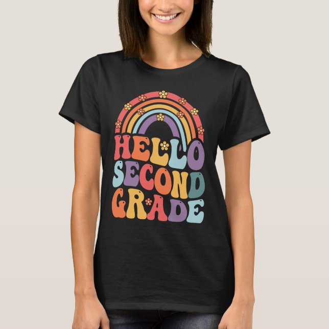 Hello Second Retro Boho Rainbow Back To School T-Shirt (Front)