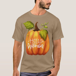 Hello September Fall Season Pumpkin Back to School T-Shirt