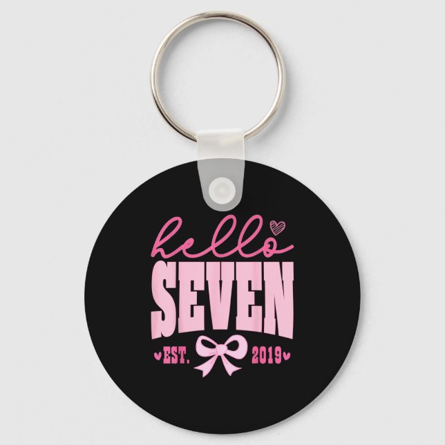 Hello Seven Est 2019 Cute Coquette Bow 7th Birthda Key Ring (Front)