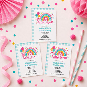 Hello Seven Girl's Rainbow 7th Birthday Party Invitation