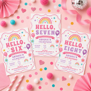Hello Seven Rainbow Girl's 7th Birthday Invitation