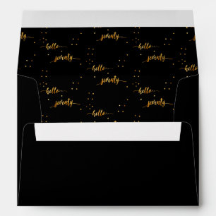 Hello seventy 70 birthday black gold typography envelope
