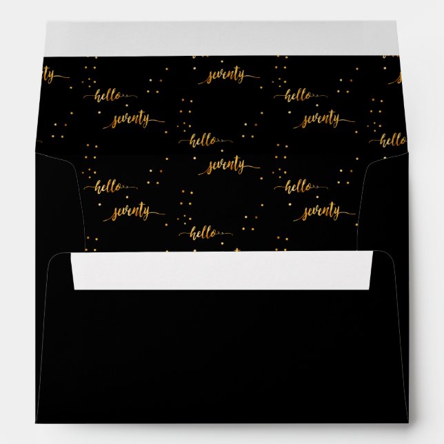 Hello seventy 70 birthday black gold typography envelope (Back (Bottom))