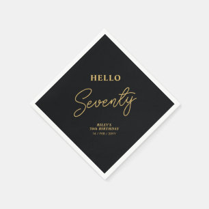 Hello Seventy   Black & Gold 70th Birthday Party Napkin