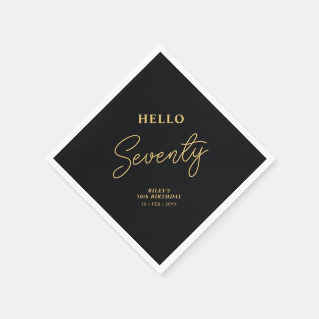 Hello Seventy | Black & Gold 70th Birthday Party Napkin (Corner)