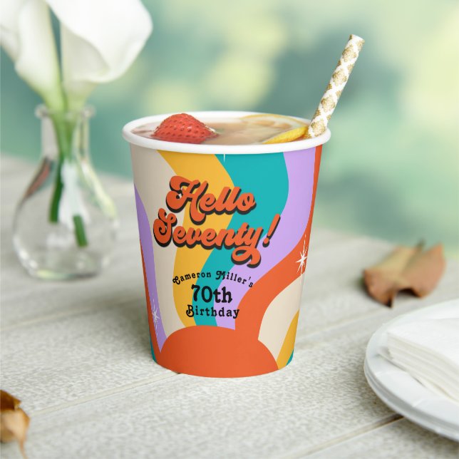 Hello Seventy Groovy 70's Birthday Party Paper Cups (Insitu)