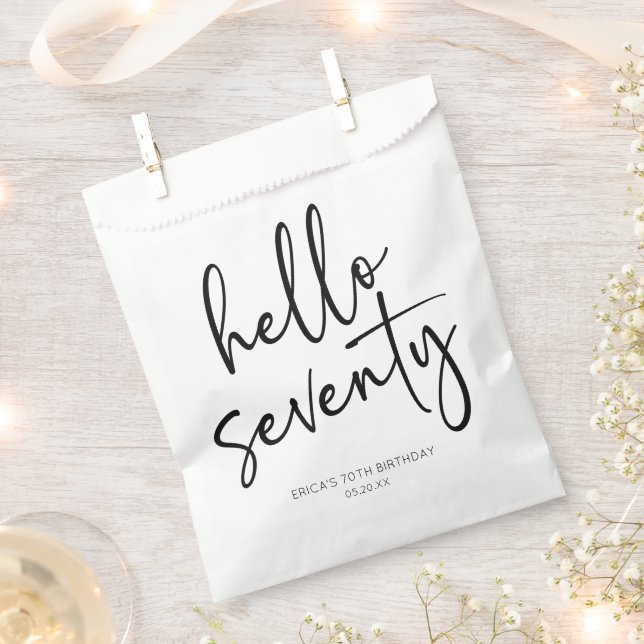 Hello Seventy Minimalist 70th Birthday Party Favour Bags (Clipped)