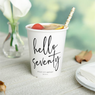 Hello Seventy Minimalist 70th Birthday Party Paper Cups