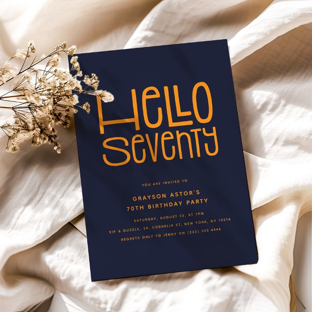 HELLO SEVENTY Modern 70th Birthday Invitation (Creator Uploaded)
