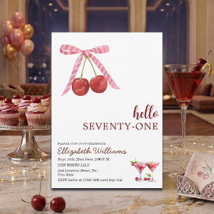 Hello Seventy One Cherry Martini Birthday Party Invitation