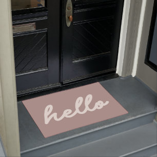 Hello Simple Minimalist Script Lettering Mauve Doormat