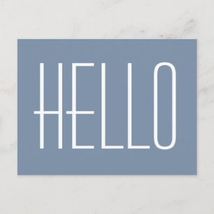 Hello Simple Minimalist Typography Greeting Blue Postcard