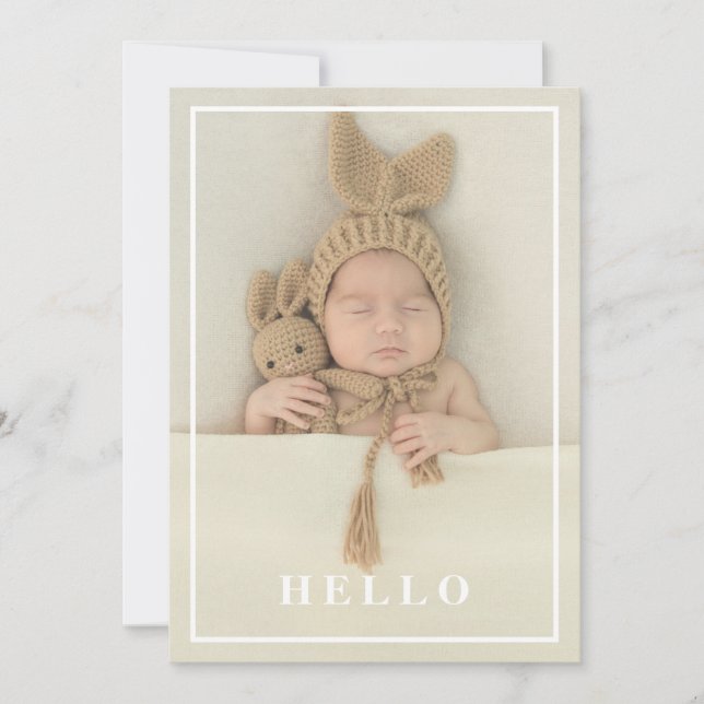 Hello Simple Modern Baby Photo Birth Announcement (Front)