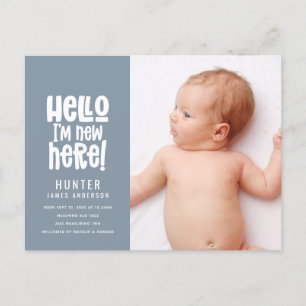 Hello, simple modern minimal photo birth holiday postcard