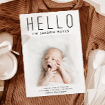 HELLO Simple Modern Photo Birth Announcement<br><div class="desc">This stylish and elegant 2-sided photo birth announcement card features four (4) photos (front & back) of your newborn baby boy or girl, custom text that can be personalized, and a text that says "HELLO" in blocky font. Customize this product by adding your newborn baby's name, pictures, birth record, and...</div>