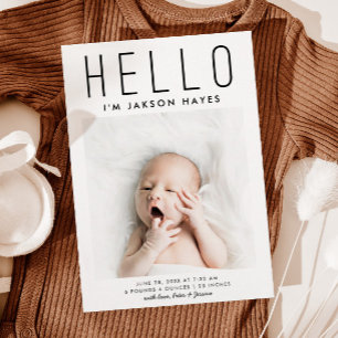 HELLO Simple Modern Photo Birth Announcement